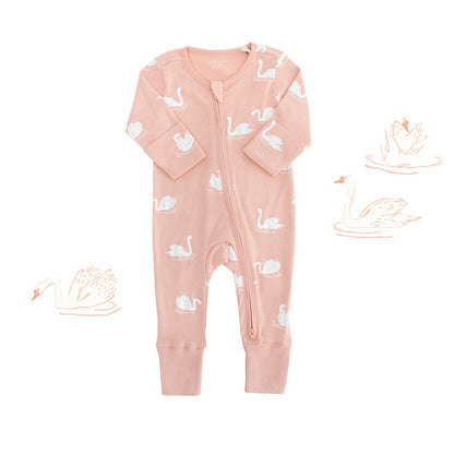 Baby Organic Zip Sleepsuit with Foldable Mittens & Footies in Swan by Le Petit Society — image 19