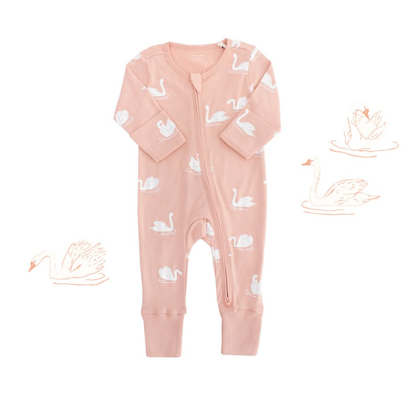 Baby Organic Zip Sleepsuit with Foldable Mittens & Footies in Swan by Le Petit Society — image 20