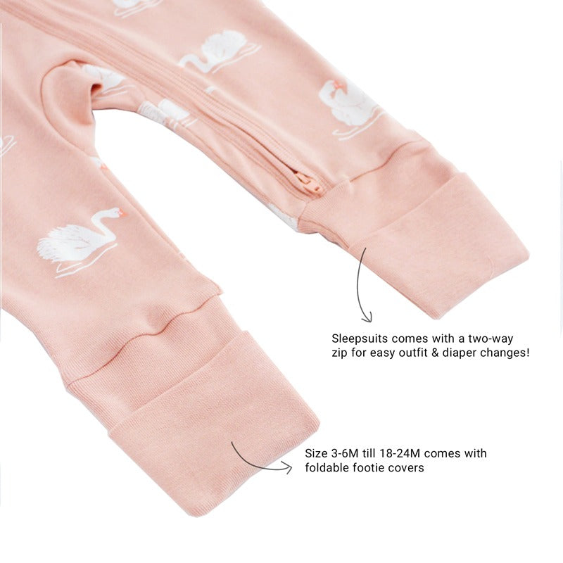 Baby Organic Zip Sleepsuit with Foldable Mittens & Footies in Swan by Le Petit Society — image 14