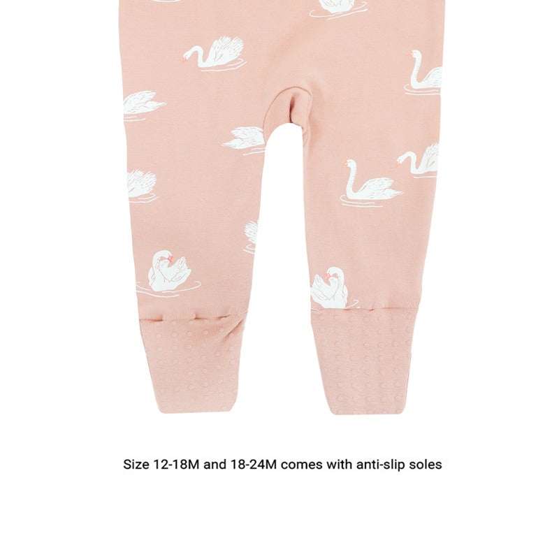 Baby Organic Zip Sleepsuit with Foldable Mittens & Footies in Swan by Le Petit Society — image 15