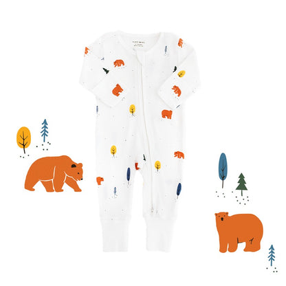 Baby Organic Zip Sleepsuit with Foldable Mittens & Footies in Bear by Le Petit Society — image 10