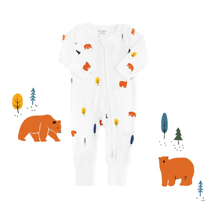 Baby Organic Zip Sleepsuit with Foldable Mittens & Footies in Bear by Le Petit Society — image 11