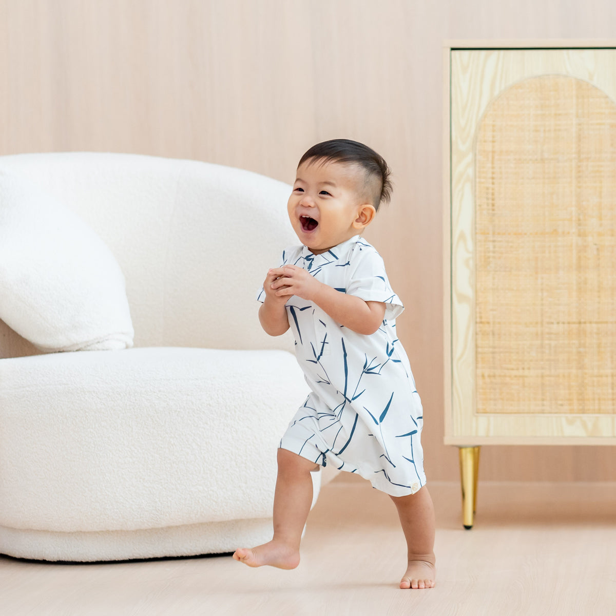 Spring Series - Baby Boy Jersey Romper in White by Le Petit Society — image 4