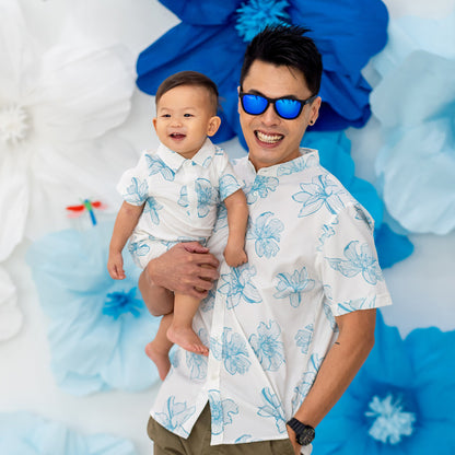 Spring Series - Baby Boy Jersey Romper in White Magnolia by Le Petit Society