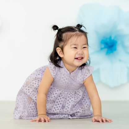 Spring Series in Baby Girl Cheongsam Purple Lace by Le Petit Society