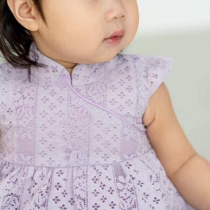 Spring Series in Baby Girl Cheongsam Purple Lace by Le Petit Society — image 2