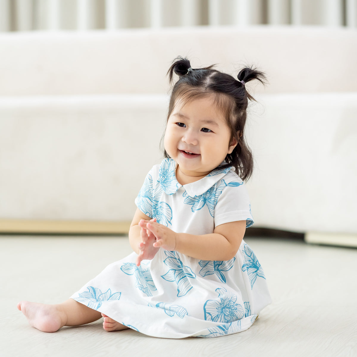 Spring Series - Baby Girl Jersey Dress in White Magnolia by Le Petit Society — image 6