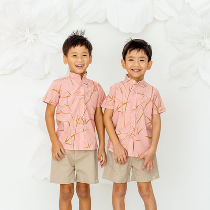 Spring Series - Boys Shirt in Pink Bamboo Print by Le Petit Society — image 16