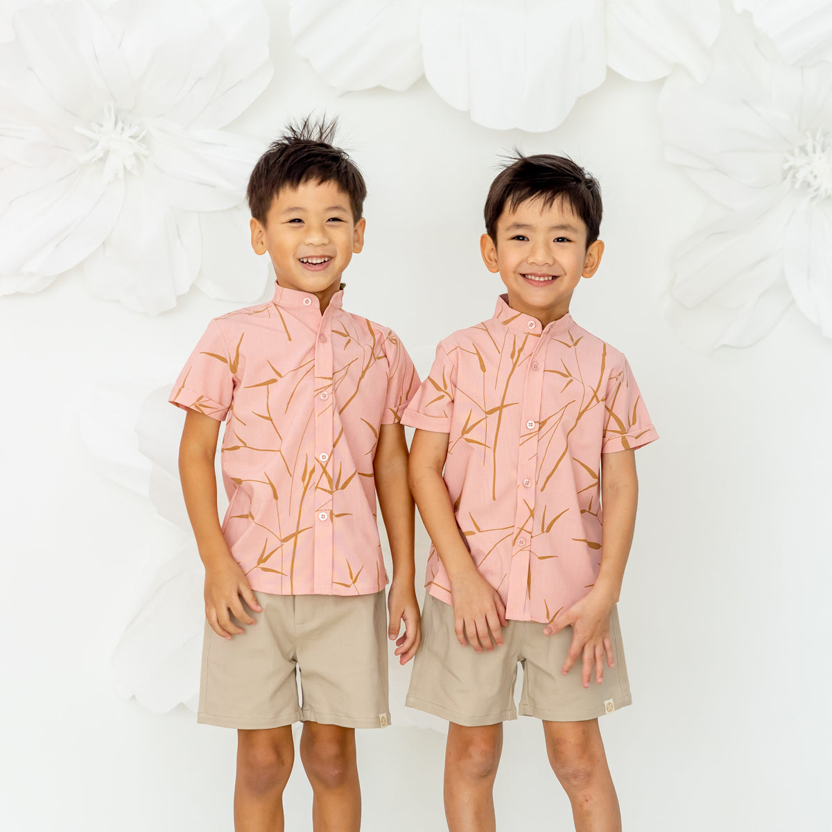 Spring Series - Boys Shirt in Pink Bamboo Print by Le Petit Society — image 9