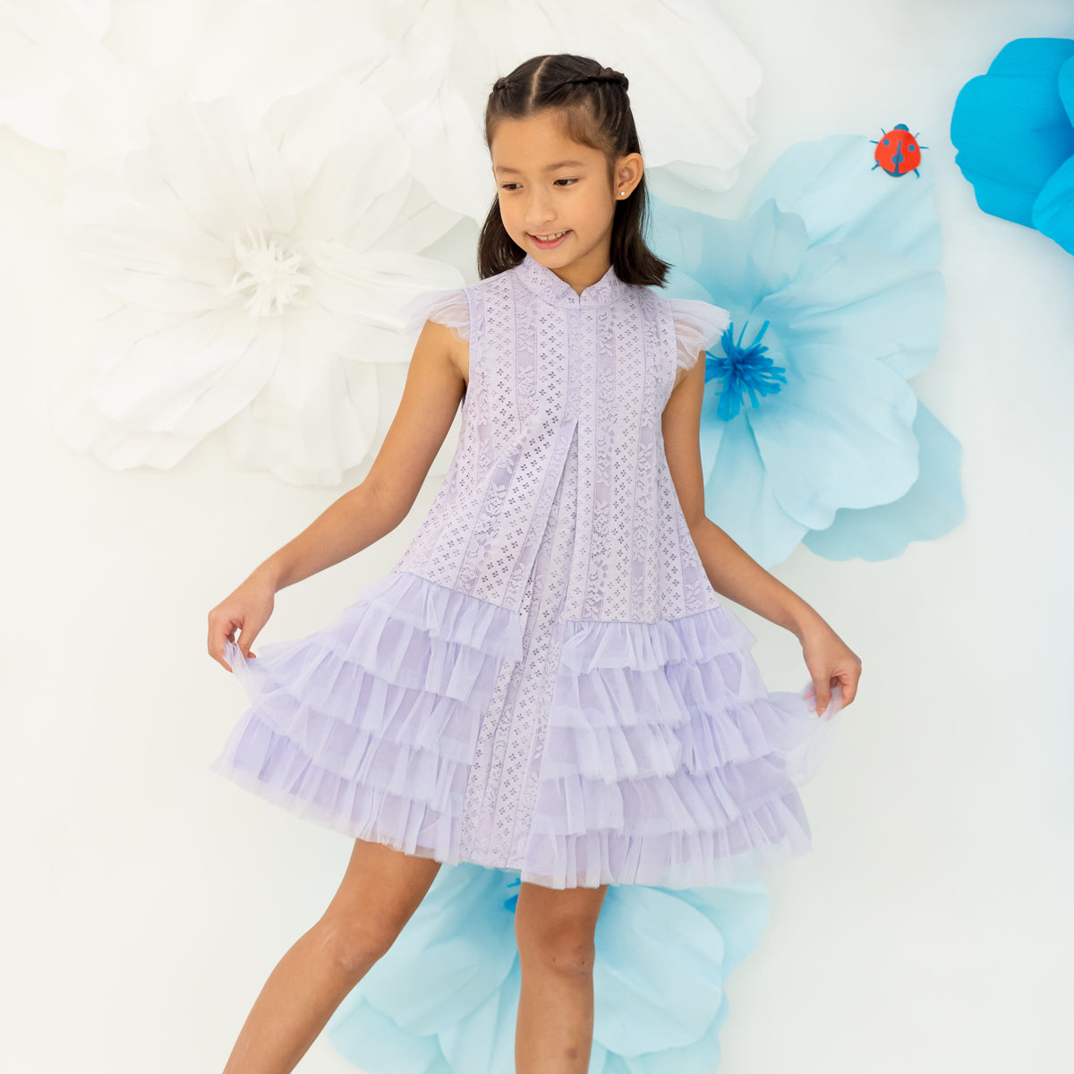 Spring Series in Girls Purple Lace Tulle Dress by Le Petit Society