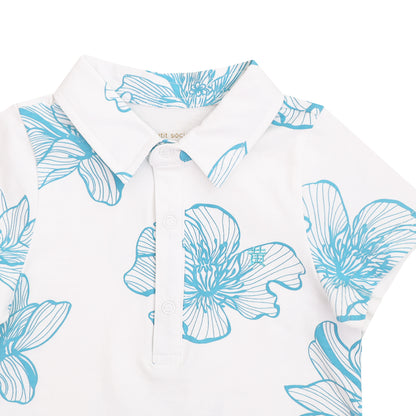 Spring Series - Baby Boy Jersey Romper in White Magnolia by Le Petit Society — image 4