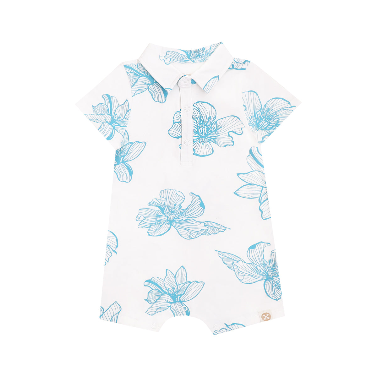 Spring Series - Baby Boy Jersey Romper in White Magnolia by Le Petit Society — image 2