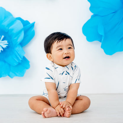 Spring Series - Baby Boy Jersey Romper in White by Le Petit Society — image 12