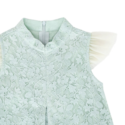 Spring Series - Girls Tiered Tulle Lace Dress in Sage by Le Petit Society — image 5