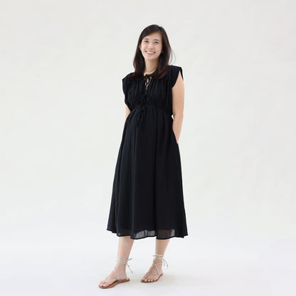 Le Petit Society x Ohhdivine - Ladies Ruched Dress in Black (Nursing-Friendly) — image 3