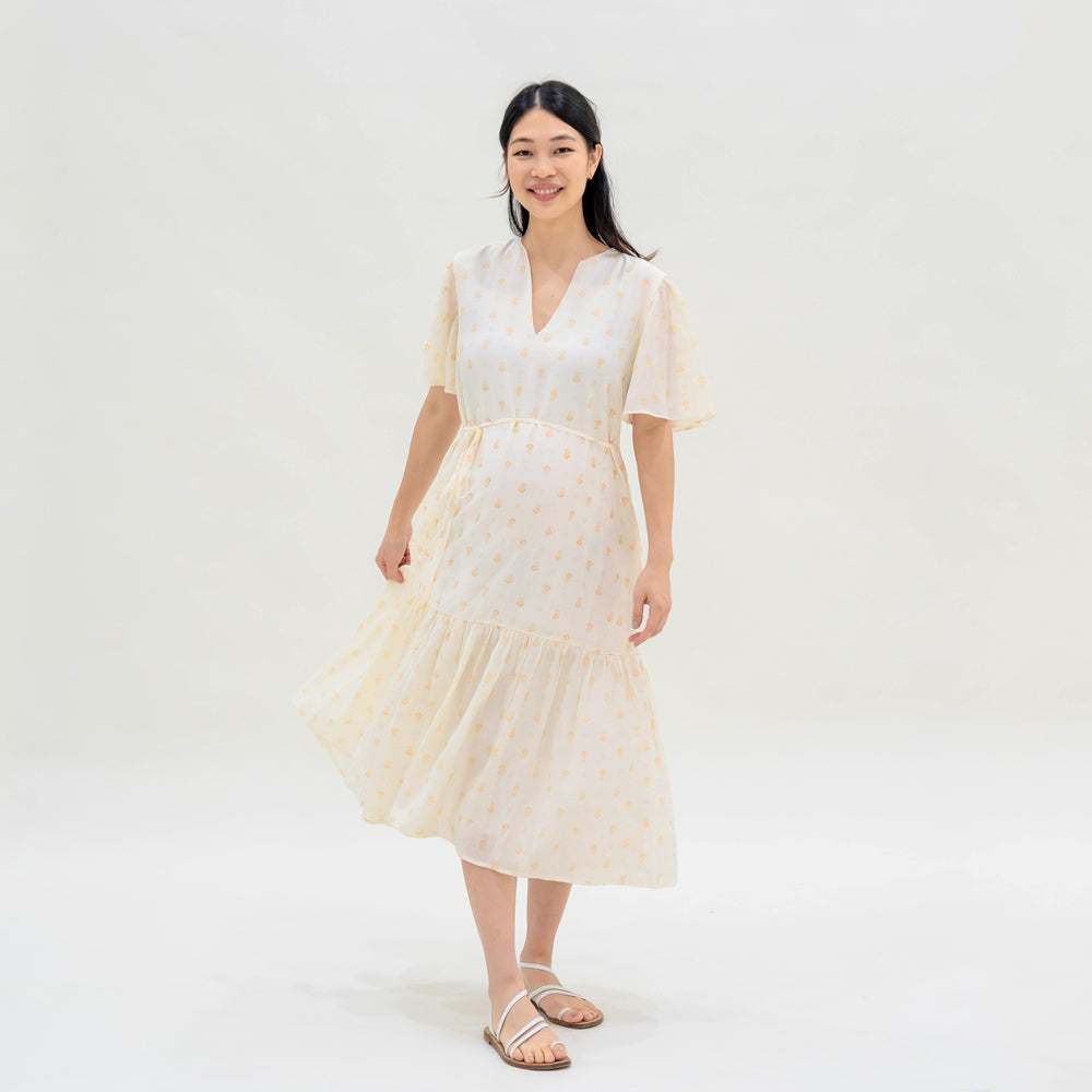 Le Petit Society x Ohhdivine - Ladies Tiered Dress in Cream (Nursing-Friendly)