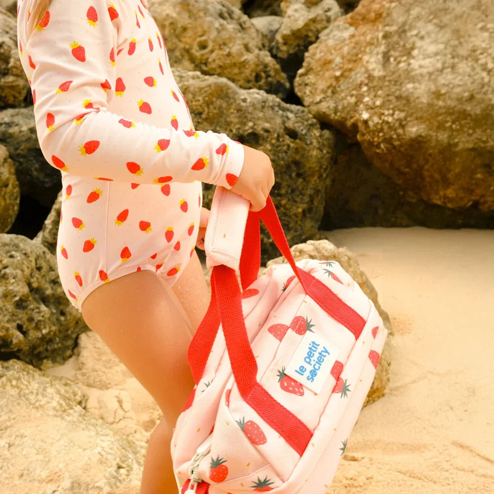 Kids Thermal Lunch Bag in Strawberry Print with Red Strap | Le