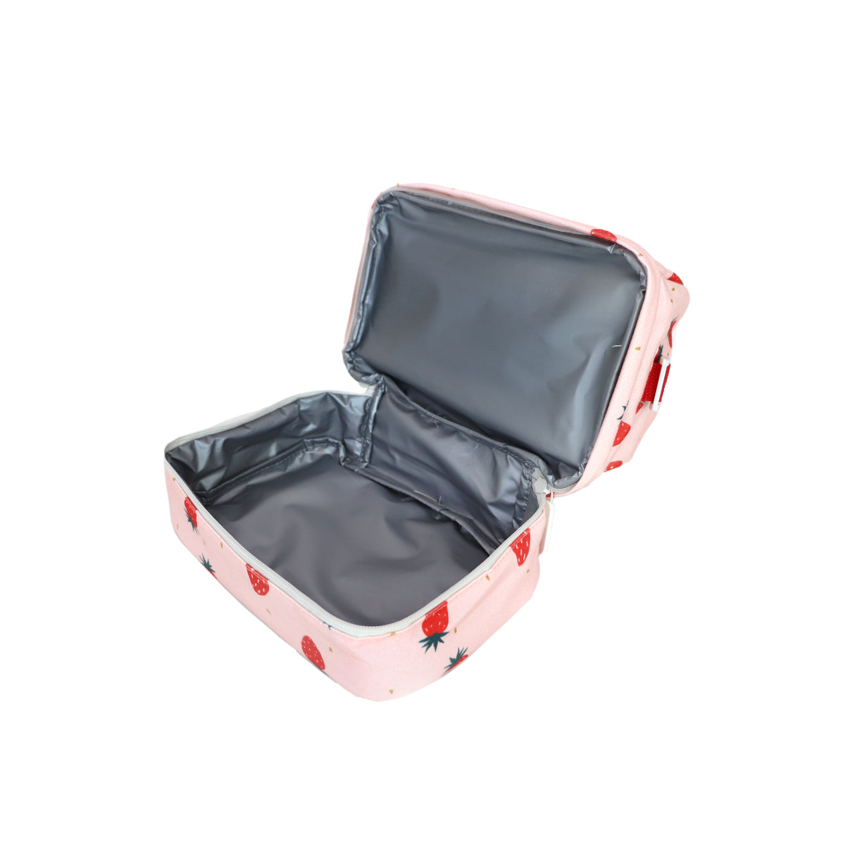 The interior of Le Petit Society's kid's thermal lunch bag, lined with insulated PEVA lining.