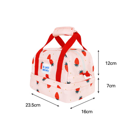 An infographic showing the dimensions of Le Petit Society's thermal lunch bag.