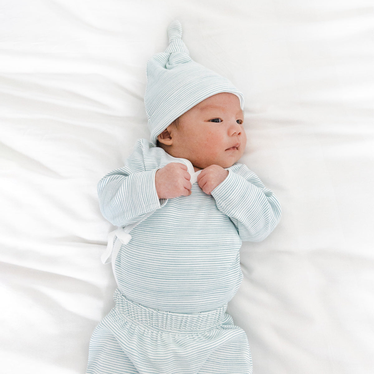 Baby Organic Knotted Hat in Blue Stripes by Le Petit Society — image 6