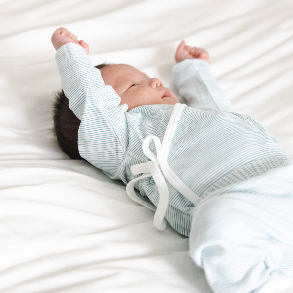 Baby Organic Long Sleeves Kimono Top in Blue Stripes by Le Petit Society — image 9