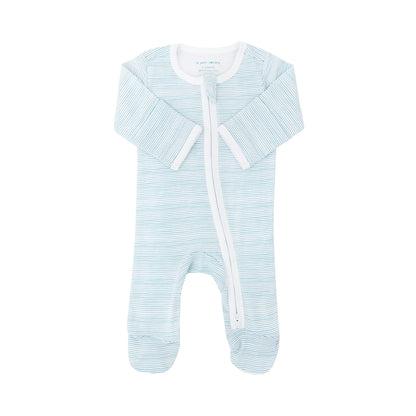 Baby Organic Zip Sleepsuit in Blue Stripes by Le Petit Society — image 11