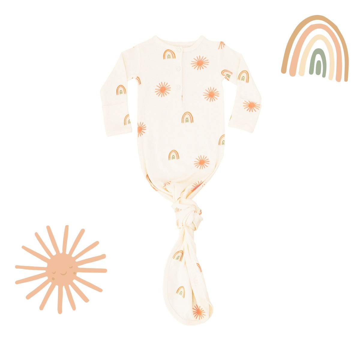 Baby Organic Knotted Gown in Sun & Rainbow Print (Personalisable) by Le Petit Society — image 2