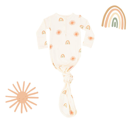 Baby Organic Knotted Gown in Sun & Rainbow Print (Personalisable) by Le Petit Society — image 2
