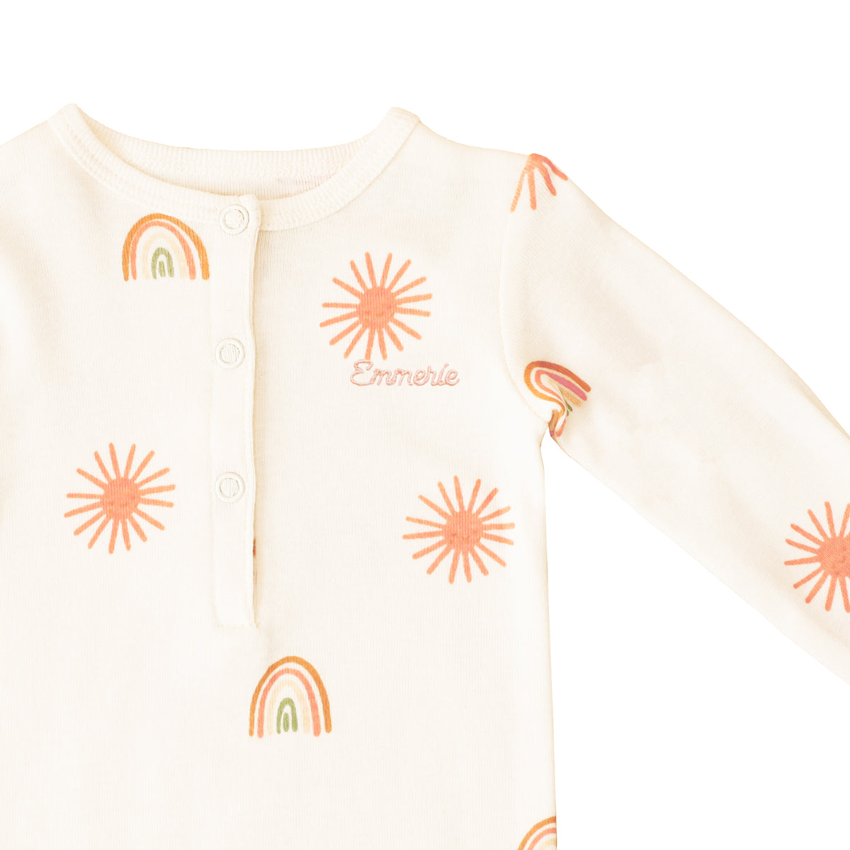 Baby Organic Knotted Gown in Sun & Rainbow Print (Personalisable) by Le Petit Society — image 3