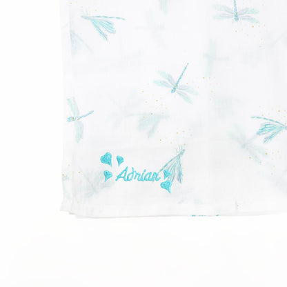 Baby Organic Swaddle in Dragonfly Print by Le Petit Society — image 3