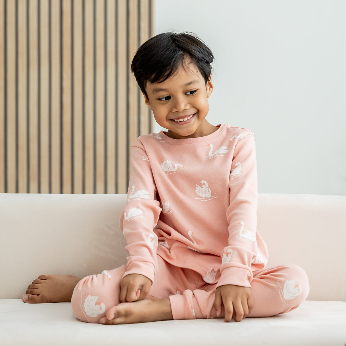 Kids Long Sleeve Organic Pyjamas Set in Swan Print by Le Petit Society — image 5