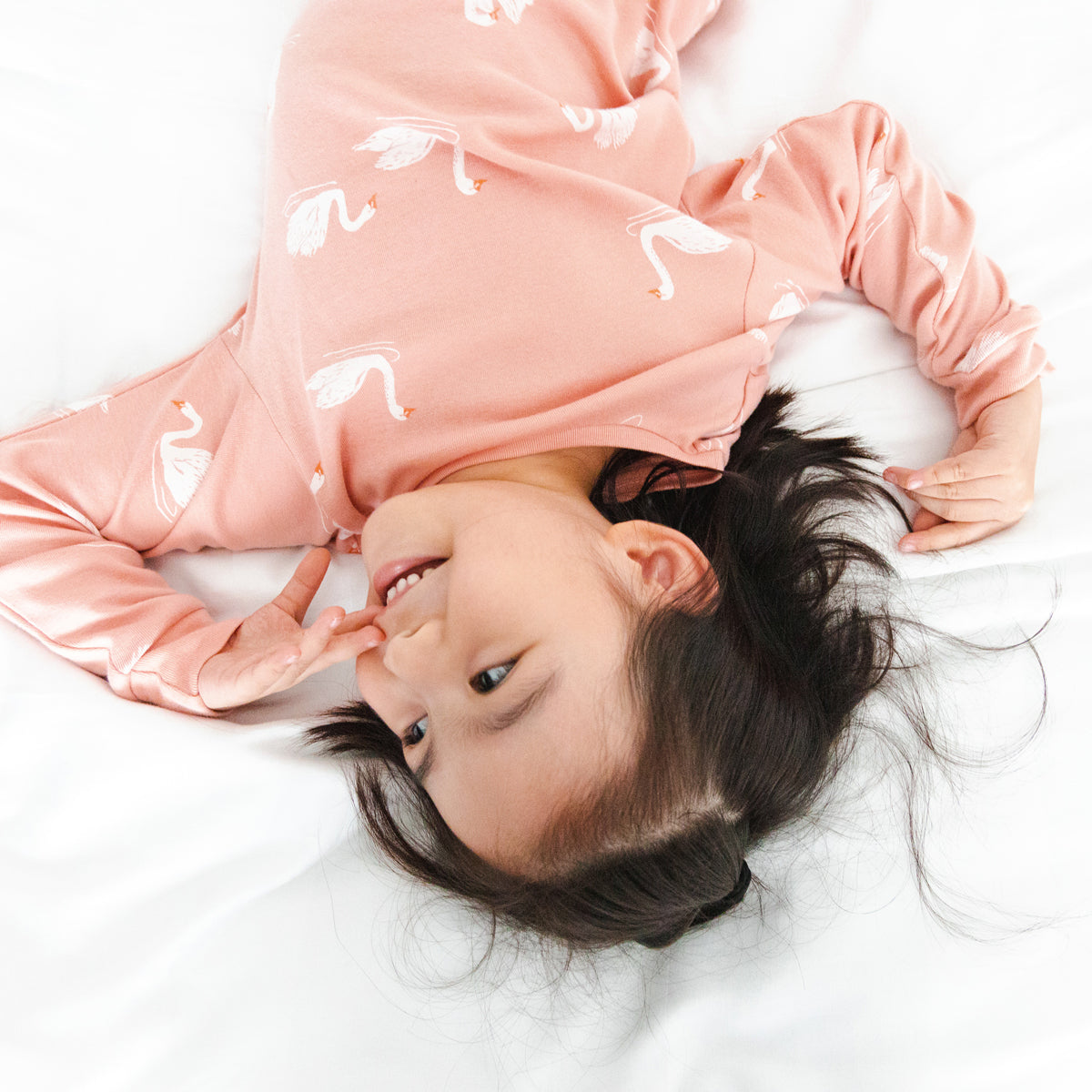 Kids Long Sleeve Organic Pyjamas Set in Swan Print by Le Petit Society — image 10