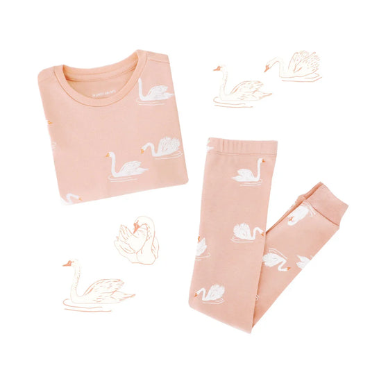 Kids Long Sleeve Organic Pyjamas Set in Swan Print by Le Petit Society — image 2