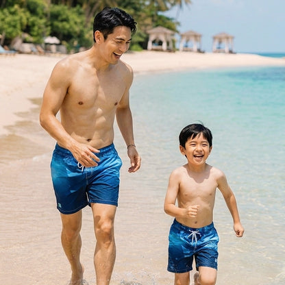Boys Swim Shorts in Midnight Ocean Gradient by Le Petit Society — image 2