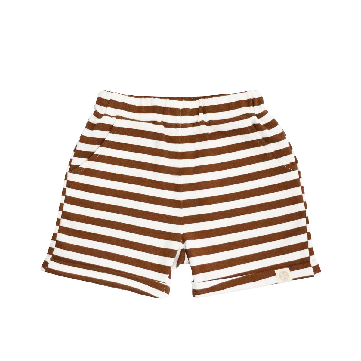 Resort Series - Kids Terry Shorts in Brown Stripes by Le Petit Society
