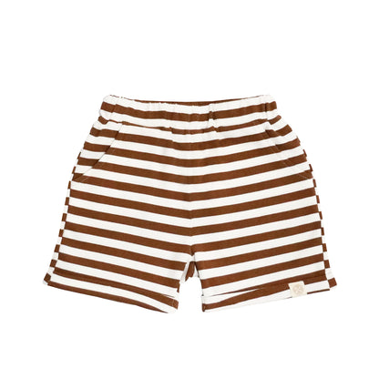 Resort Series - Kids Terry Shorts in Brown Stripes by Le Petit Society