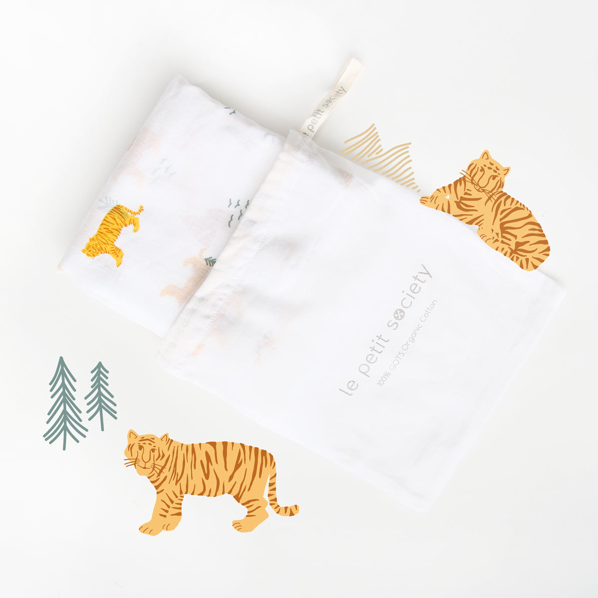 Baby Organic Swaddle in Tiger by Le Petit Society — image 3