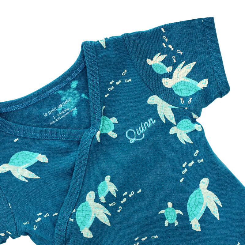Baby Organic Kimono Romper in Turtle Print by Le Petit Society — image 2