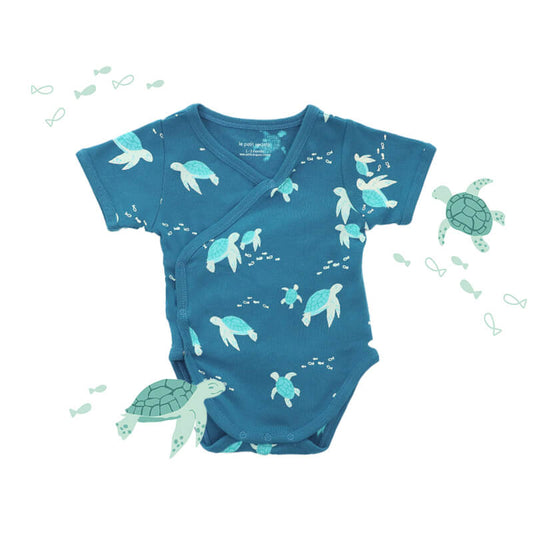 Baby Organic Kimono Romper in Turtle Print by Le Petit Society
