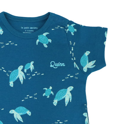 Baby Organic Short Sleeve Romper in Turtle Print by Le Petit Society — image 7