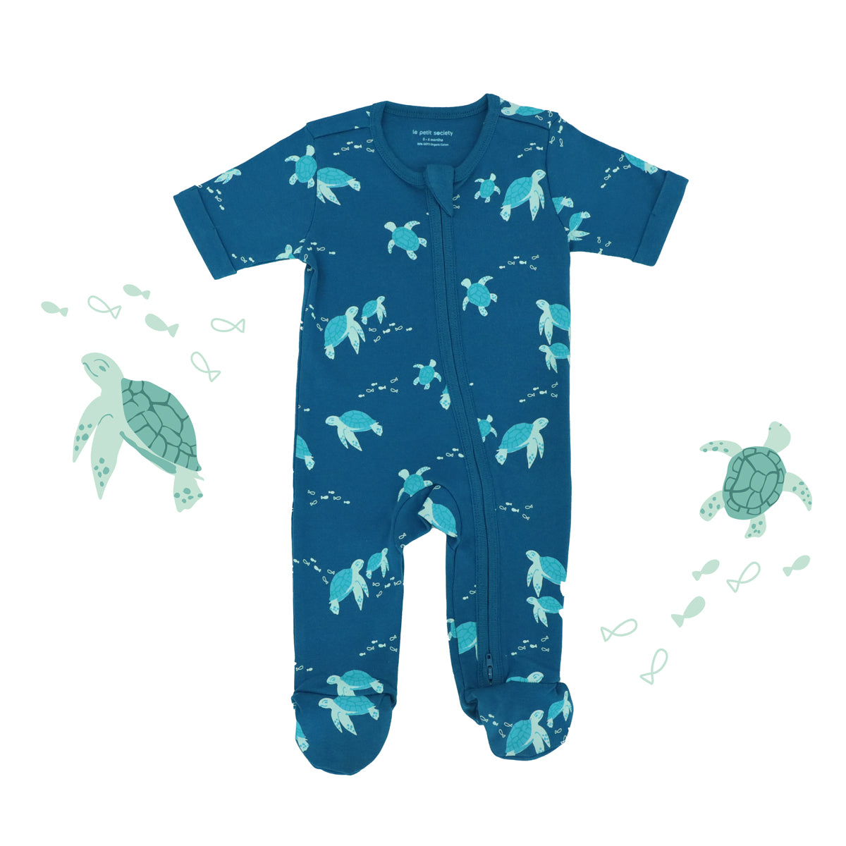 Baby Organic Zip Sleepsuit with Foldable Mittens & Footies in Turtle Print by Le Petit Society — image 14