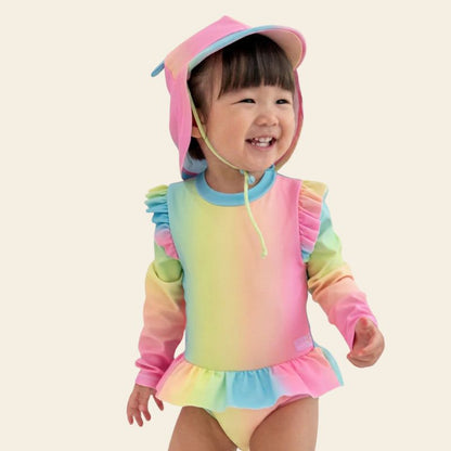 Baby Ruffle Swimsuit in Rainbow Gradient by Le Petit Society — image 7