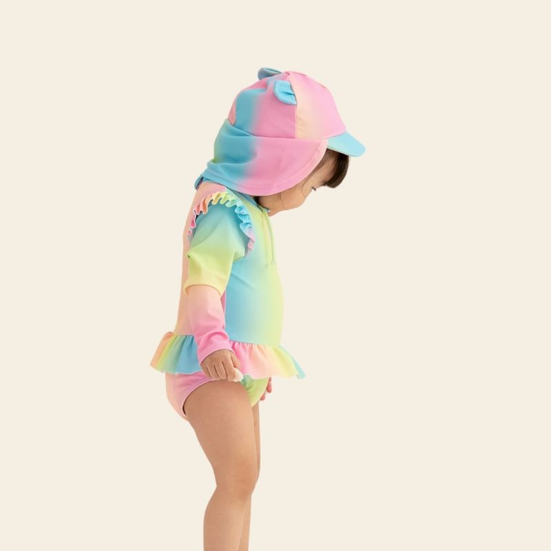 Baby Ruffle Swimsuit in Rainbow Gradient by Le Petit Society — image 3