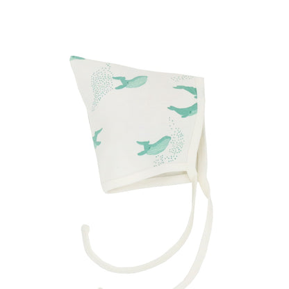 Organic Baby Bonnet Hat in Whale Print by Le Petit Society