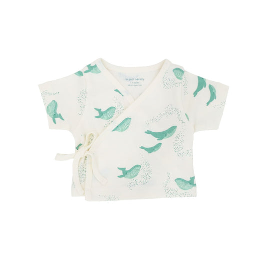 Baby Organic Short Sleeves Kimono Top in Whale Print by Le Petit Society