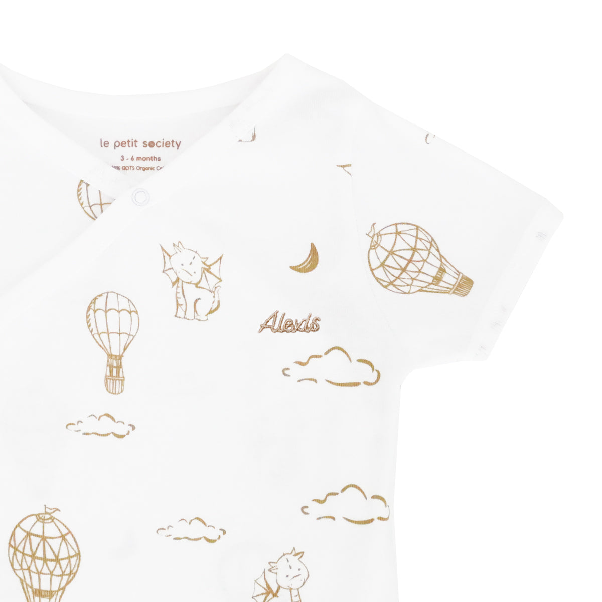 Baby Organic Kimono Romper in Dreamy Dragon - White by Le Petit Society — image 2