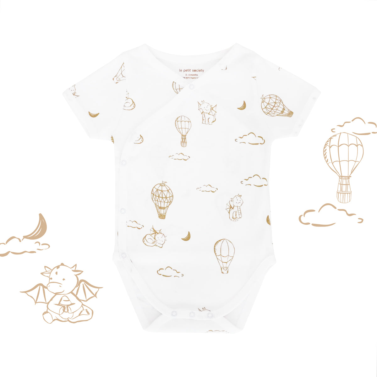 Baby Organic Kimono Romper in Dreamy Dragon - White by Le Petit Society