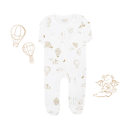 Baby Organic Zip Sleepsuit with Foldable Mittens & Footies - Dreamy Dragon in White by Le Petit Society — image 11