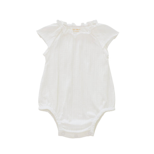 Baby Girl Bubble Romper in White Pointelle Cotton by Le Petit Society