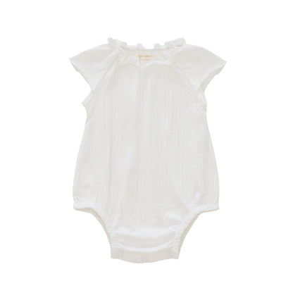 Baby Girl Bubble Romper in White Pointelle Cotton by Le Petit Society — image 11